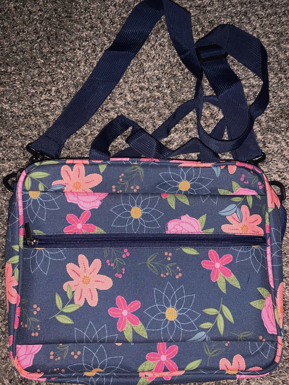 Navy Floral bible or journal Crossbody Bag with Pink Flower Print